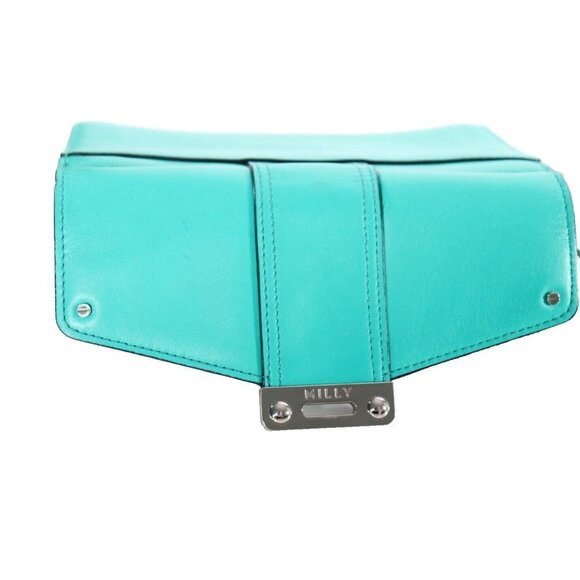 Milly Women's Small Teal Green Crossbody Purse Leather Chain Strap Clutch Bag - Picture 7 of 10